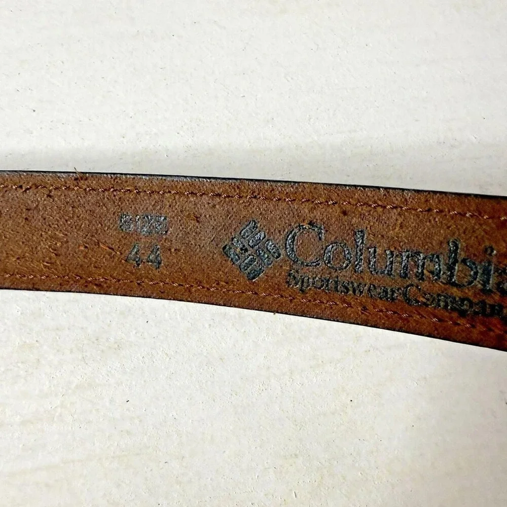 Columbia Vintage‎ Brown Leather Belt with Guatemalan Fabric Inlay Size 44